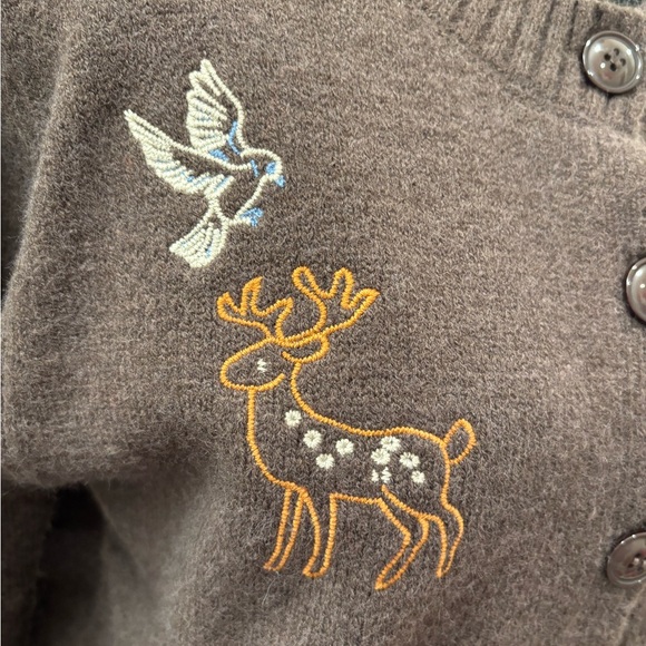 NWT Blu Pepper Brown Cardigan with Embroidered Wildlife - L - Picture 10 of 12